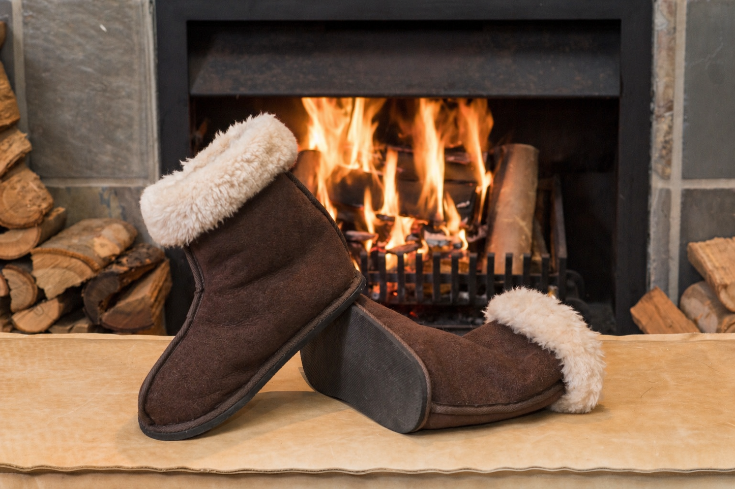 Oskava Fugglys brown genuine sheepskin high boots