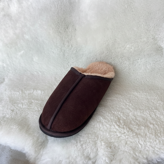 Oskava brown genuine sheepskin slip-on slippers