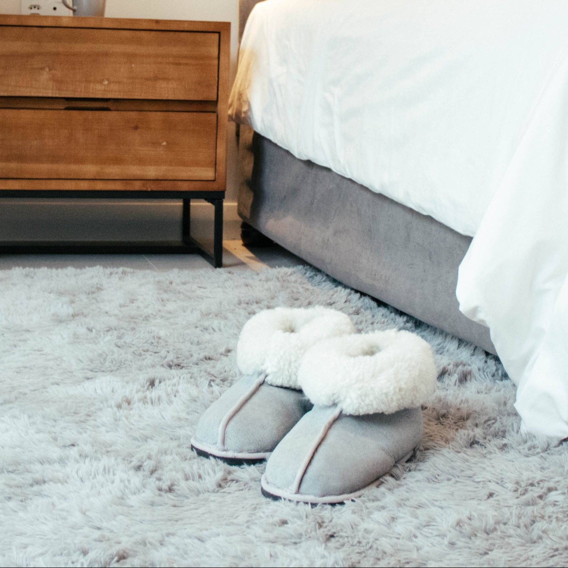 Oskava grey genuine sheepskin slipper booties