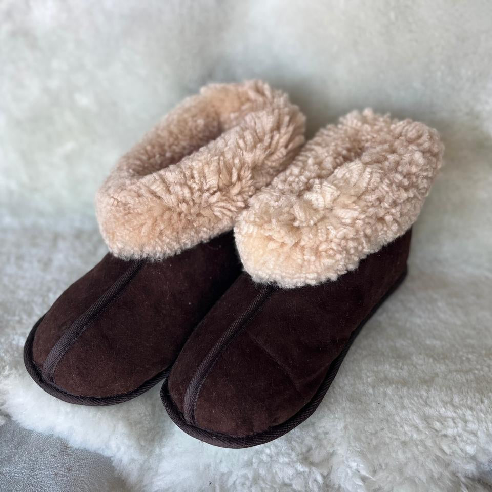 Oskava brown genuine sheepskin slipper booties